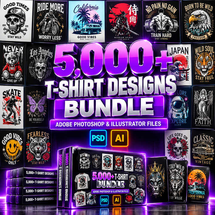 5,000+ T-Shirt Design Bundle Download | Photoshop & Illustrator Graphics Collection