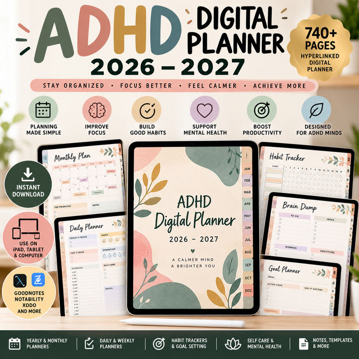 ADHD Digital Planner 2026–2027 Mockup