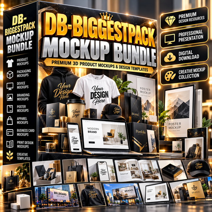 DB-BIGGESTPACK Mockup Bundle | Premium 3D Product Mockups & Design Templates