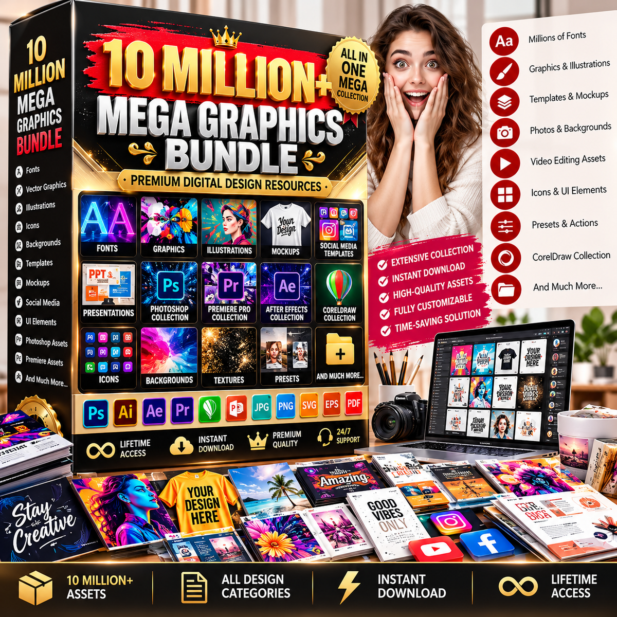 10 Million Mega Graphics Bundle | Premium Digital Design Resources Collection