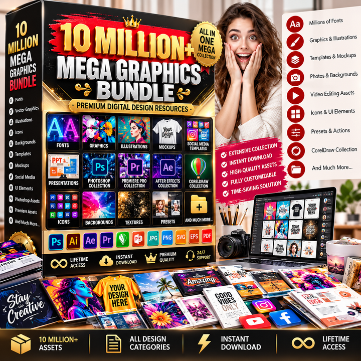 10 Million Mega Graphics Bundle | Premium Digital Design Resources Collection
