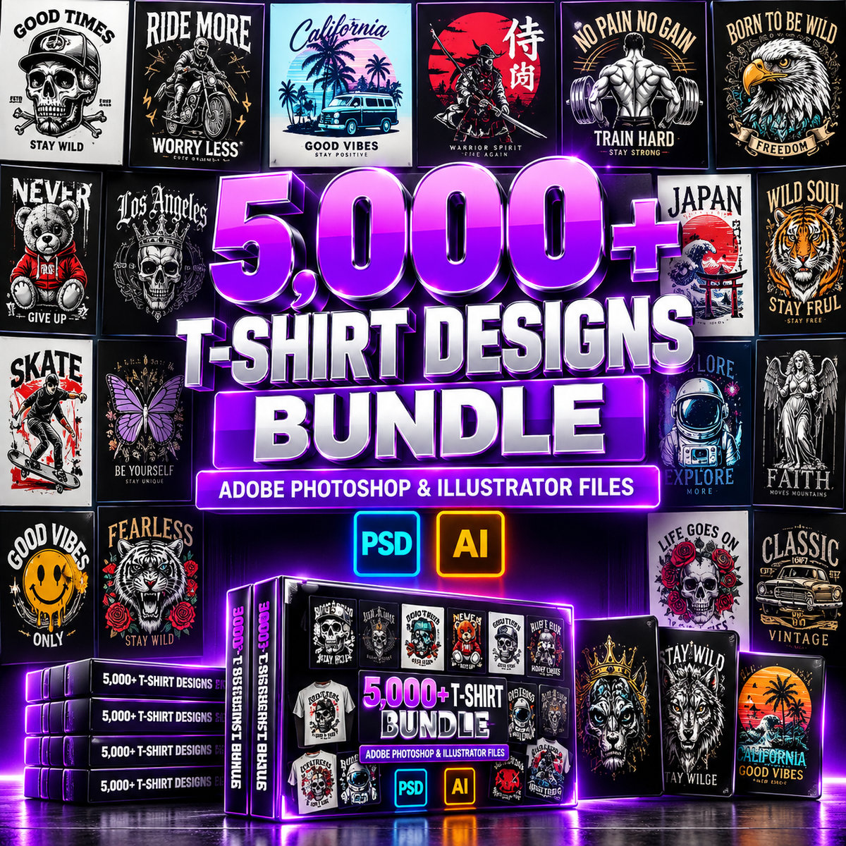 5,000+ T-Shirt Design Bundle Download | Photoshop & Illustrator Graphics Collection