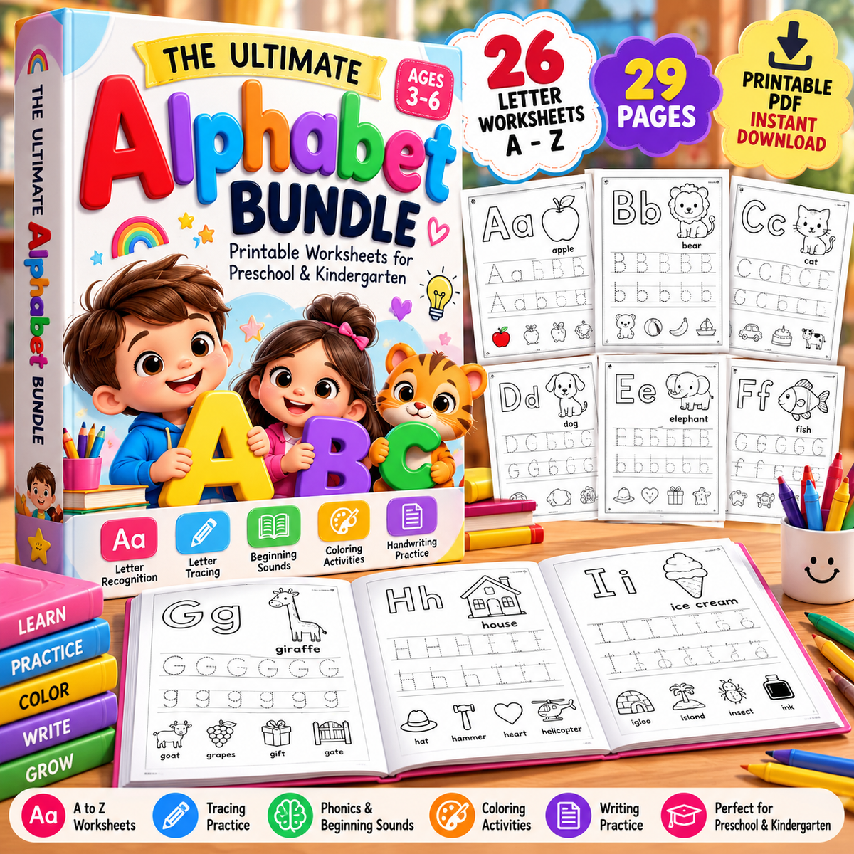 he Ultimate Alphabet Bundle | 26 Letter Tracing Worksheets for Preschool & Kindergarten