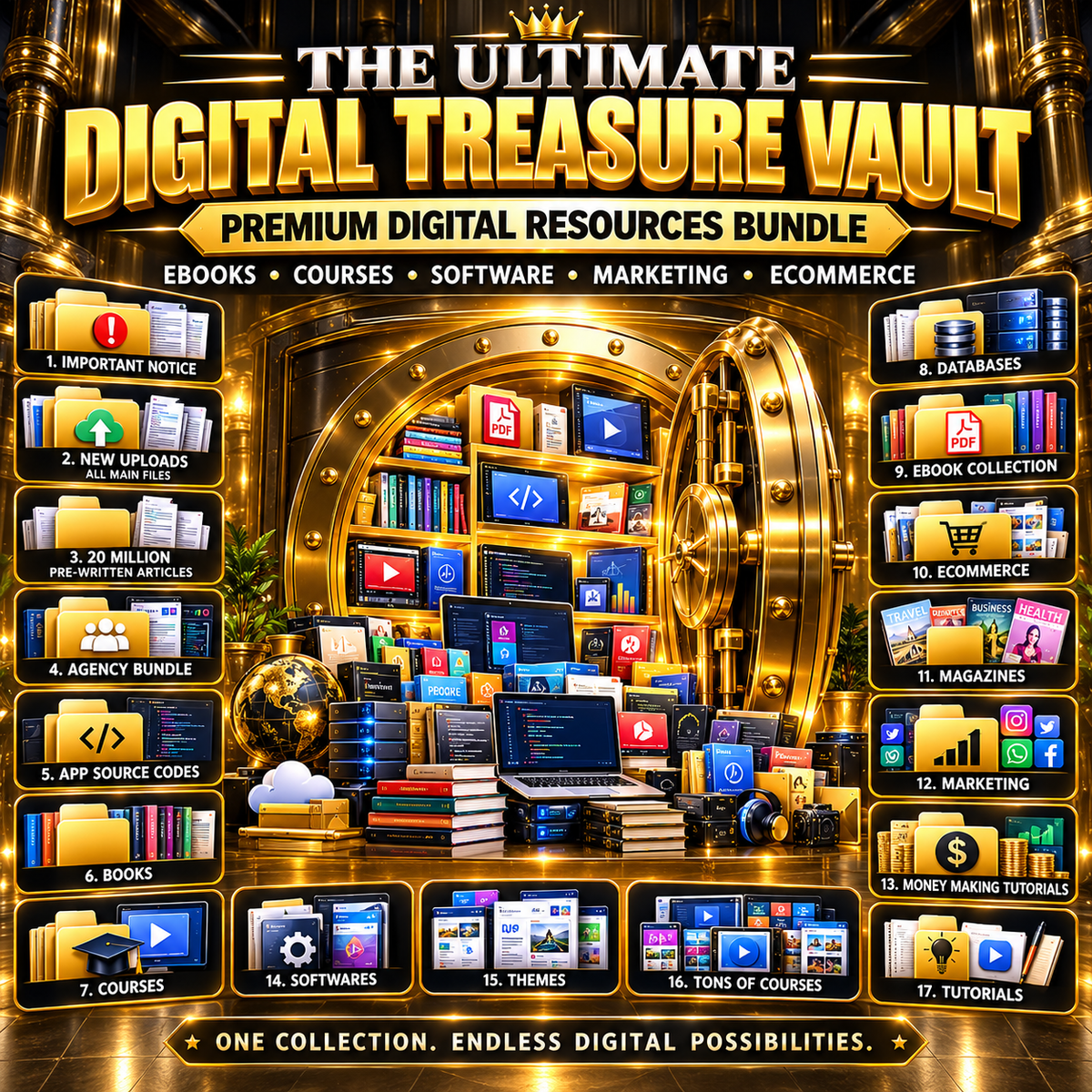 The Ultimate Digital Treasure Vault | Premium eBook, Courses, Software & Marketing Bundle