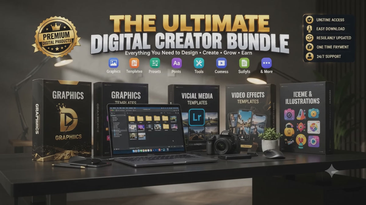 Ultimate Digital Creator Bundle: Graphic Design Templates, Social Media Assets & Video Effects